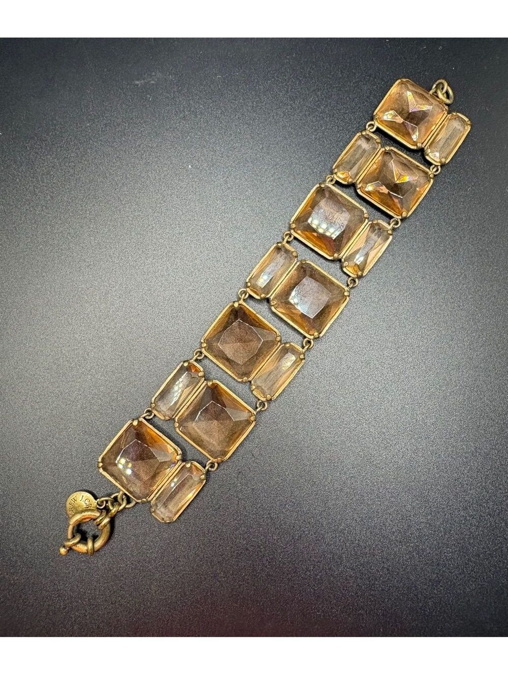 Vintage J.Crew 1990s Open Back Crystal Panel Brass Bracelet
